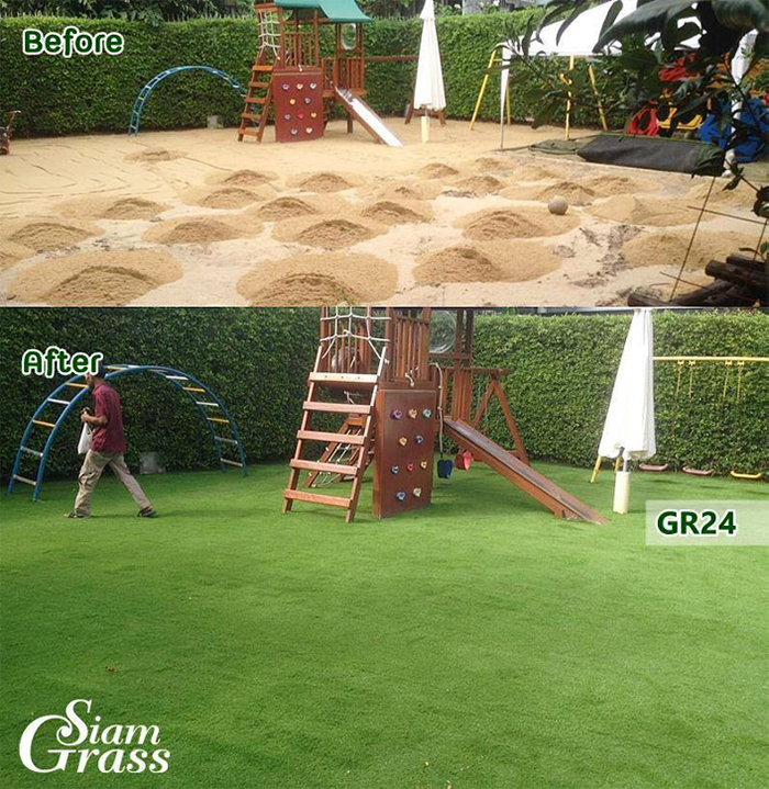 หญ้าเทียมตกแต่งในโรงเรียน