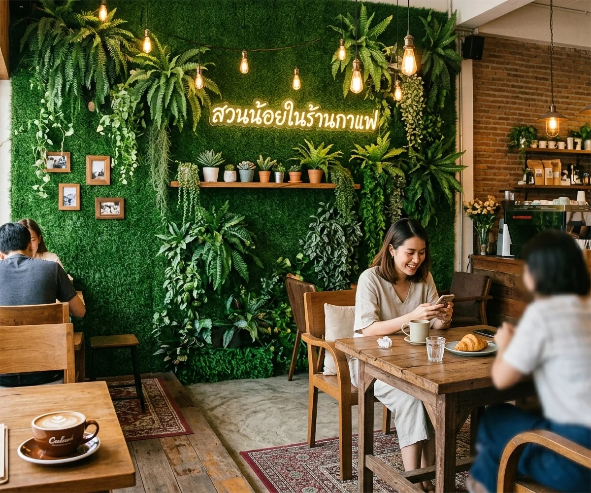 หญ้าเทียมแต่งคาเฟ่ เพิ่มมุมถ่ายรูปให้ร้านดูแพงแบบประหยัดงบ