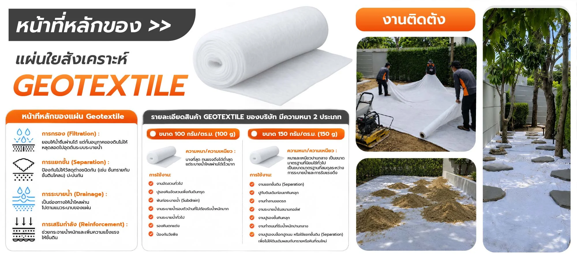 แผ่นใยสังเคราะห์ Geotextile หญ้าเทียม